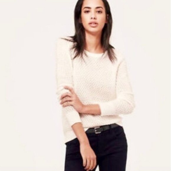 Ann Taylor Loft Mohair Blend Raglan Cut Sweater Fuzzy Semi Sheer Open Knit - Picture 2 of 12